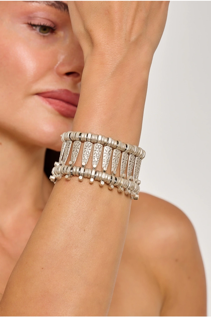 Kiraz Cleopatra Elastic Silver Plated Bracelet
