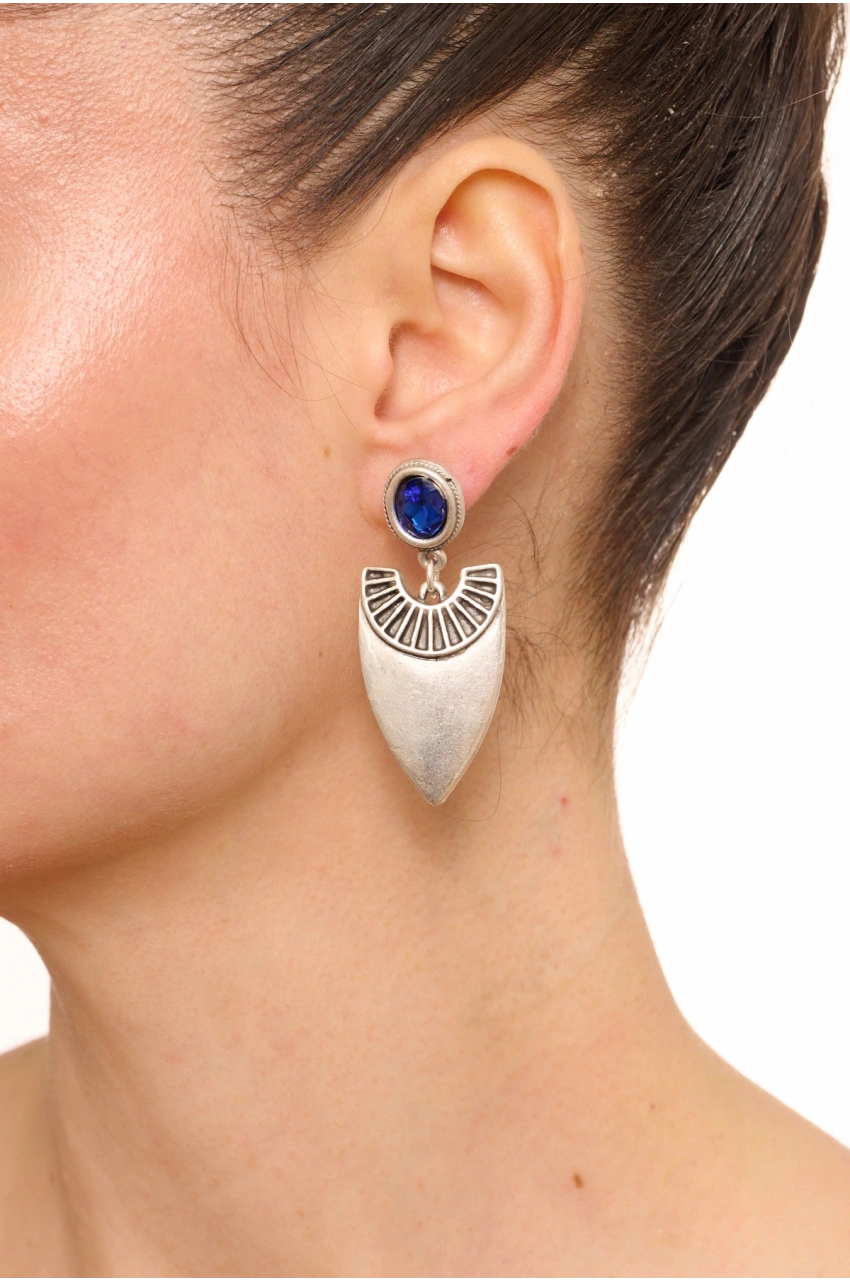Kiraz Dark Blue Crystal Stoned Silver Plated Earring