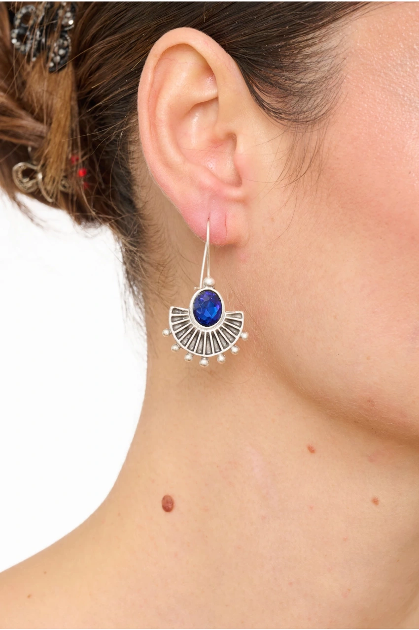 Kiraz Dark Blue Crystal Stoned Silver Plated Earring