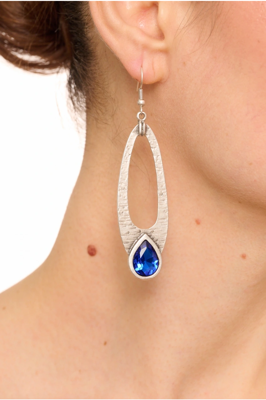 Kiraz Dark Blue Crystal Stoned Silver Plated Earring