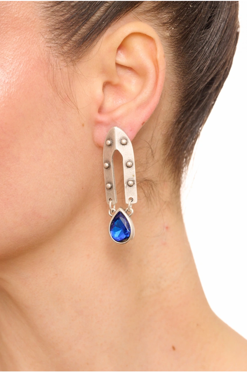 Kiraz Dark Blue Crystal Stoned Silver Plated Earring