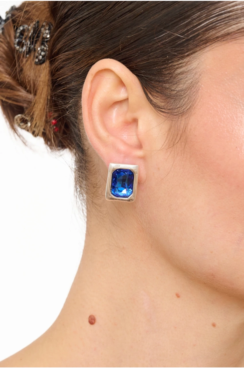 Kiraz Dark Blue Crystal Stoned Silver Plated Earring