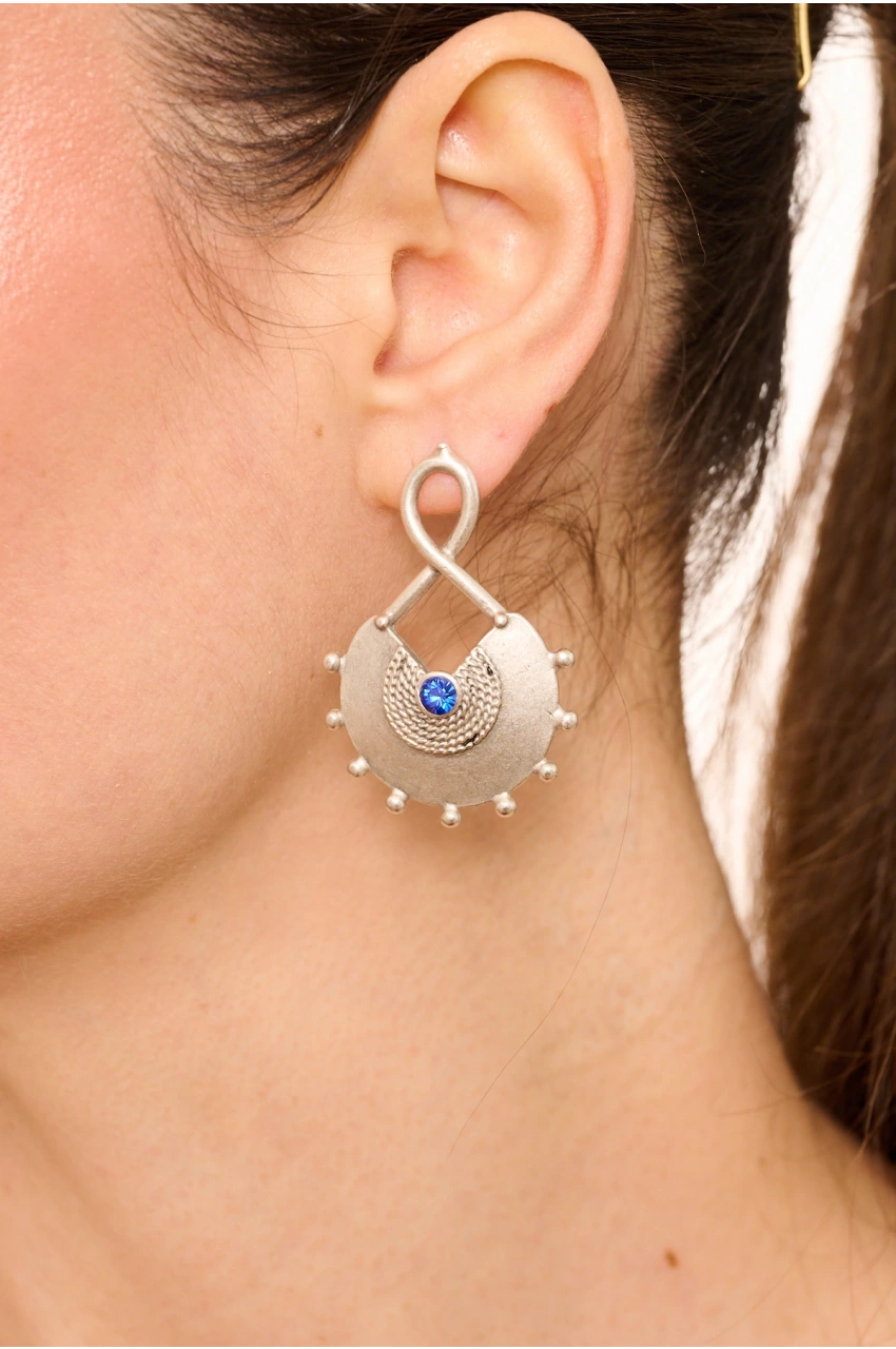 Kiraz Dark Blue Crystal Stoned Silver Plated Earring