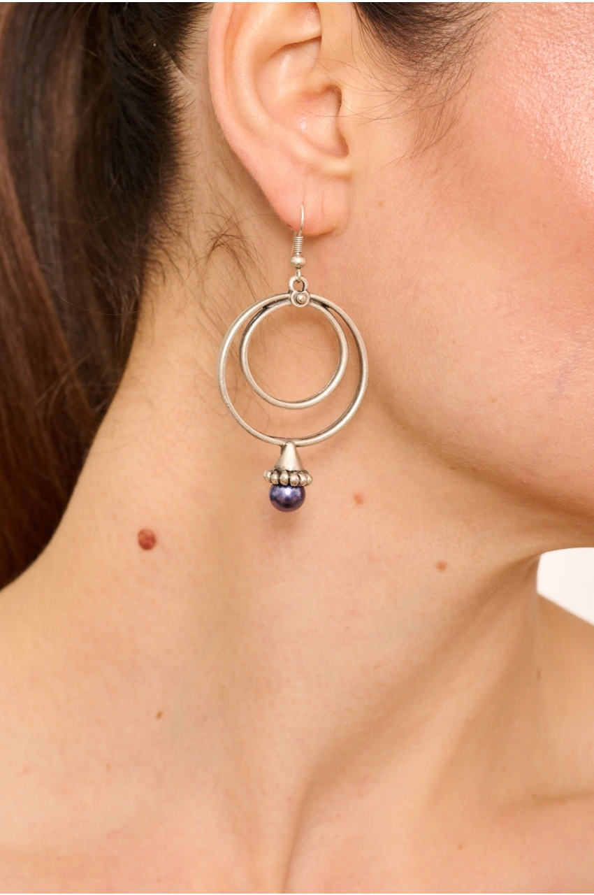 Kiraz Dark Purple Pearl Stoned Silver Plated Earring