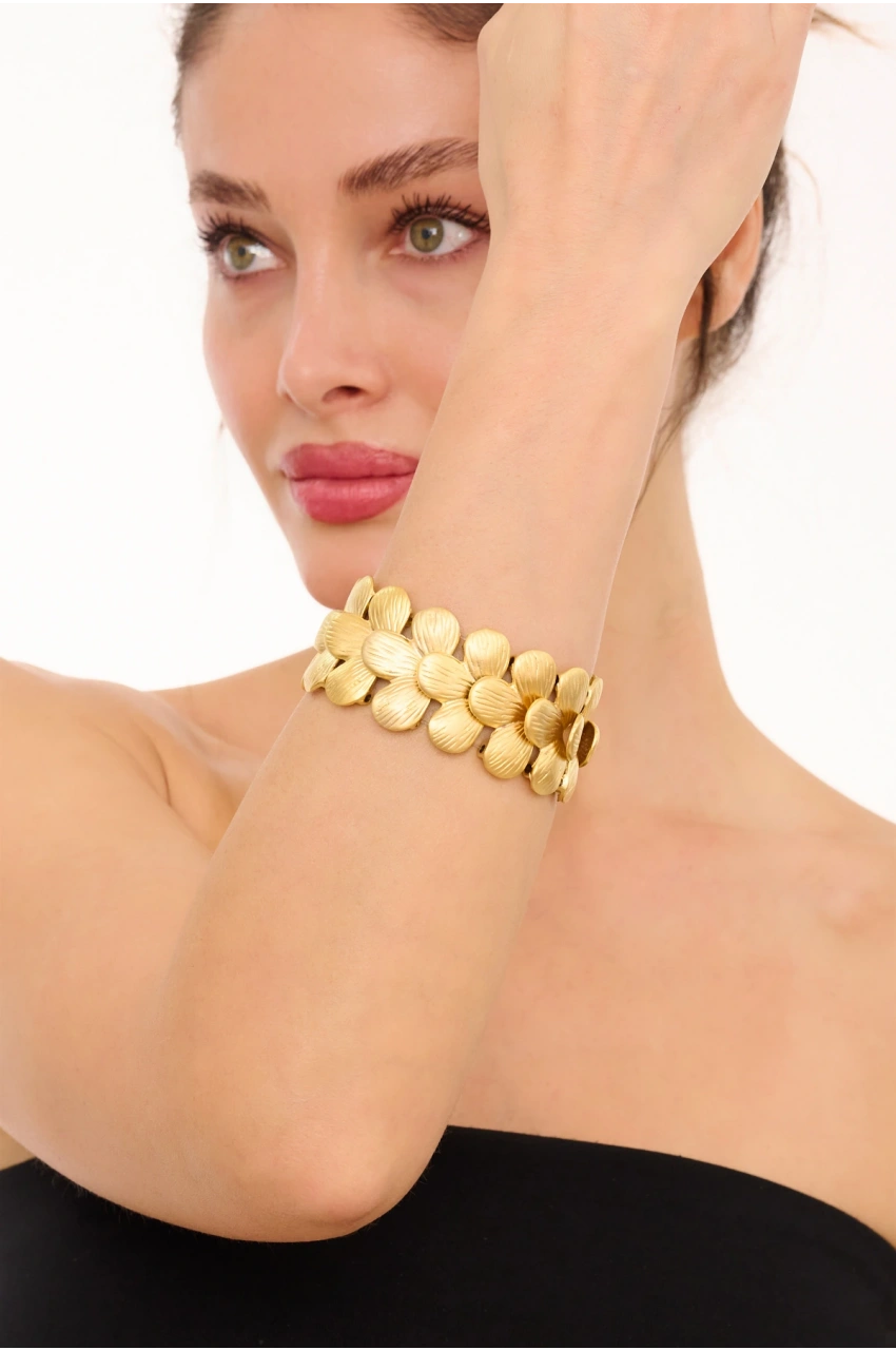 Kiraz Elastic Gold Plated Flower Bracelet