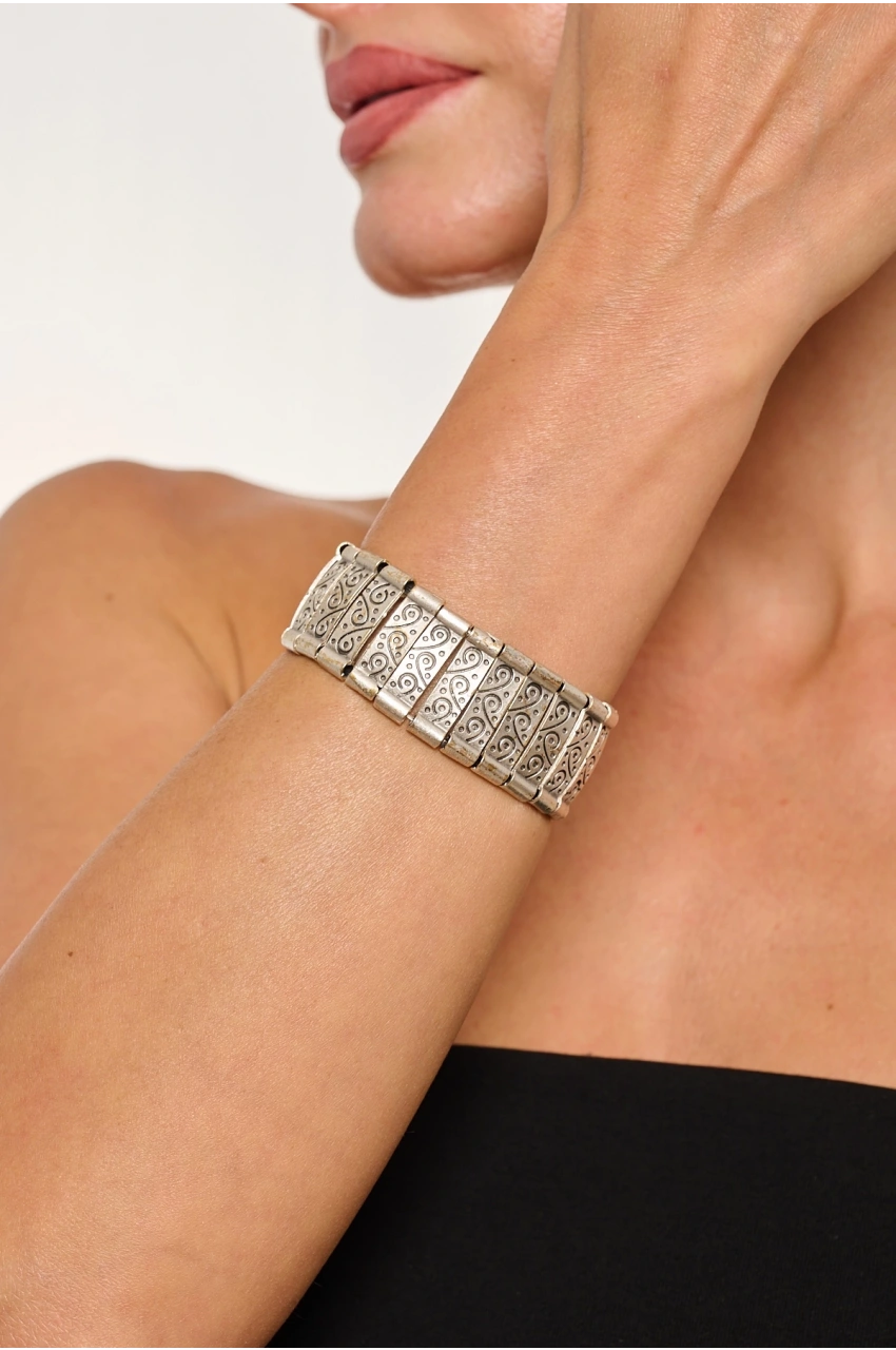 Kiraz Elastic Silver Plated Bracelet