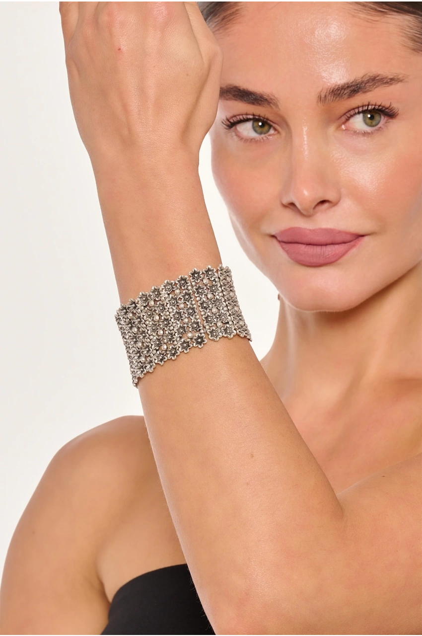 Kiraz Elastic Silver Plated Bracelet