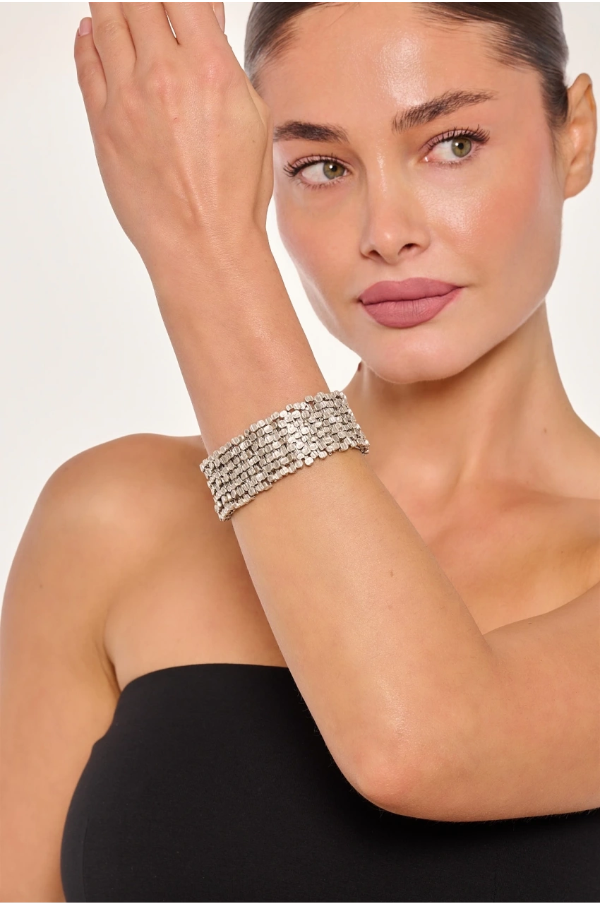 Kiraz Elastic Silver Plated Bracelet