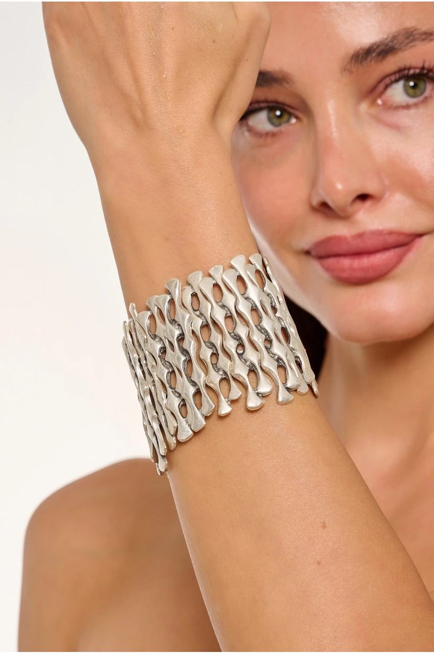 Kiraz Elastic Silver Plated Bracelet
