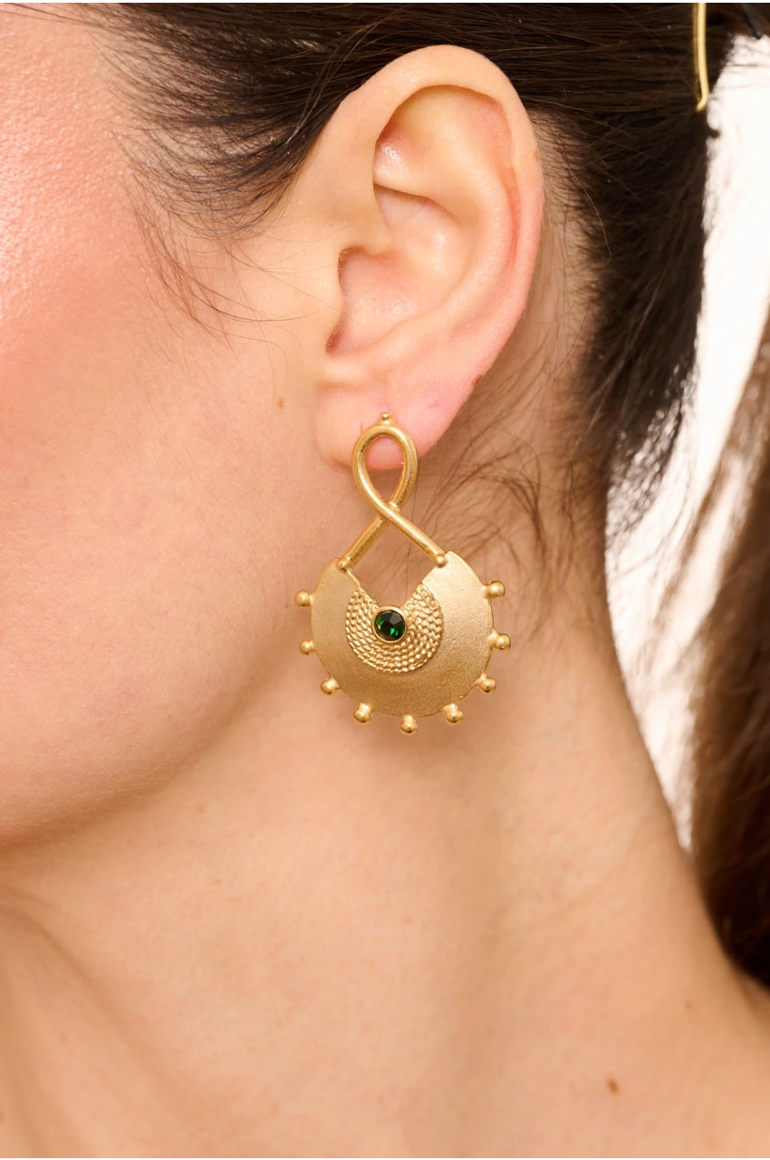 Kiraz Emerald Crystal Stoned Gold Plated Earring