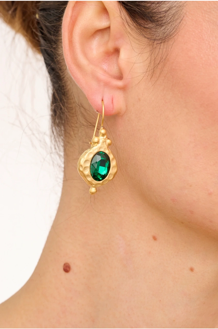 Kiraz Emerald Crystal Stoned Gold Plated Earring