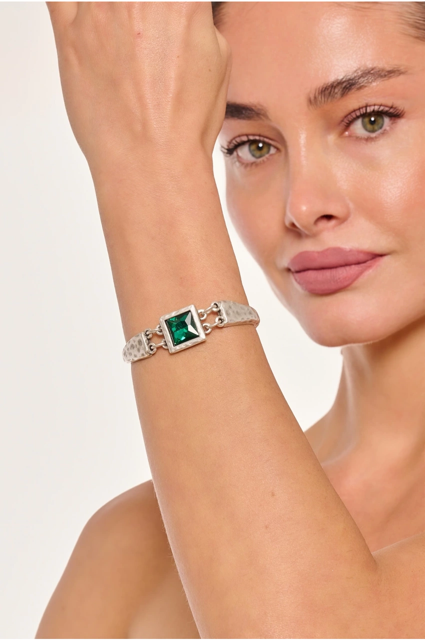 Kiraz Emerald Crystal Stoned Silver Plated Bracelet