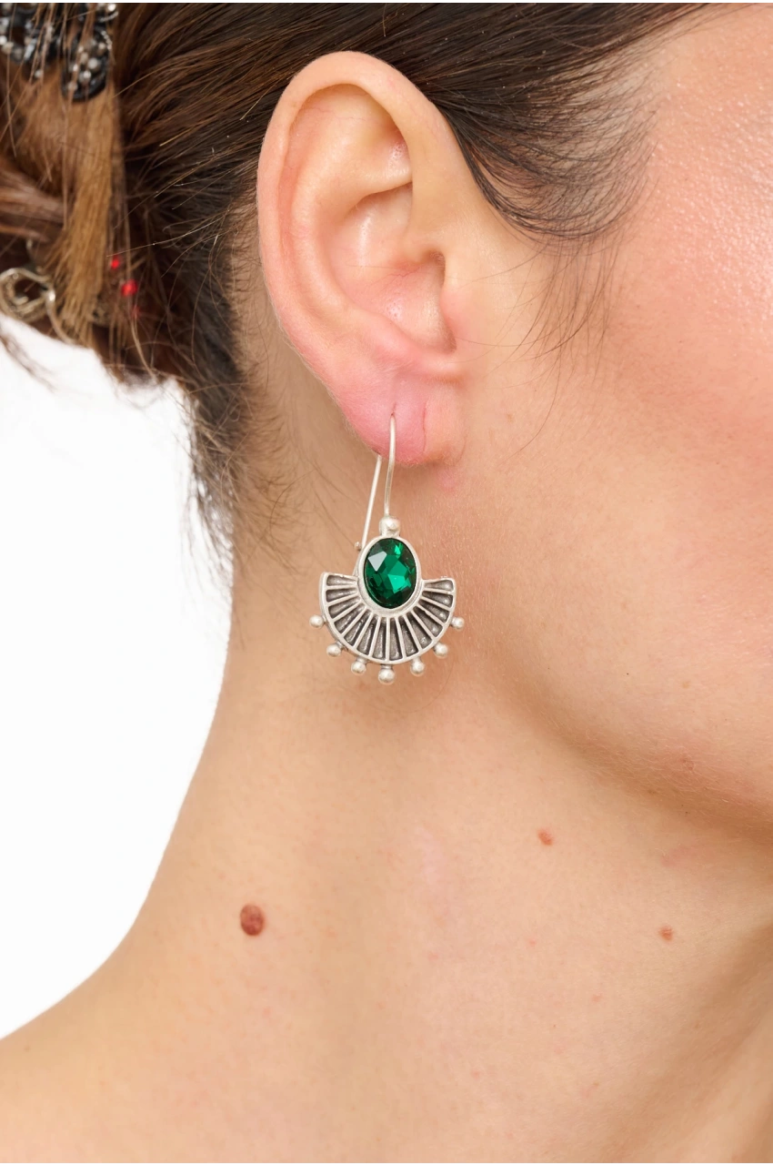 Kiraz Emerald Crystal Stoned Silver Plated Earring