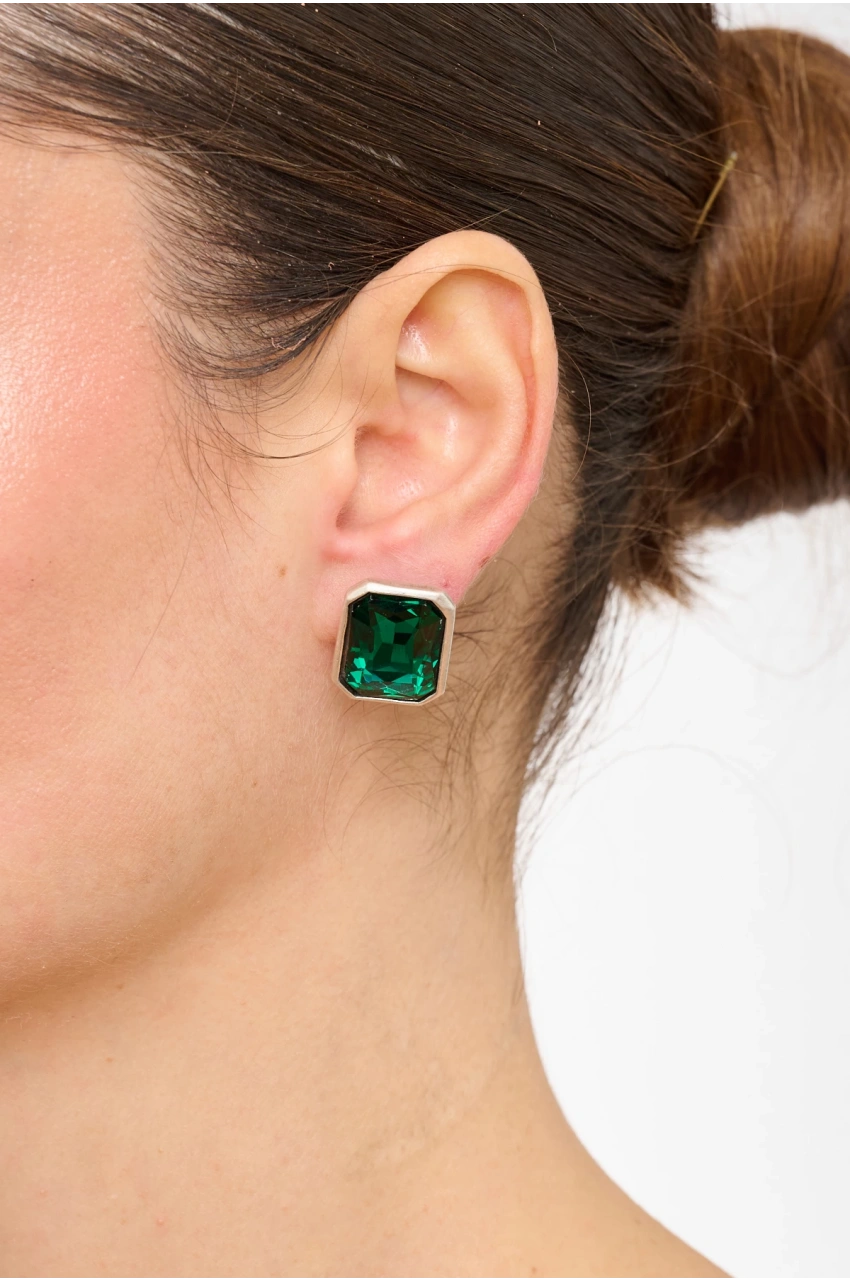 Kiraz Emerald Crystal Stoned Silver Plated Earring