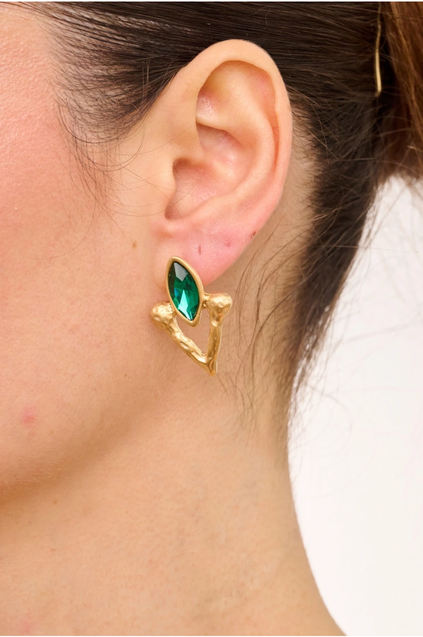 Kiraz Emerald Crystal Stoned Gold Plated Earring