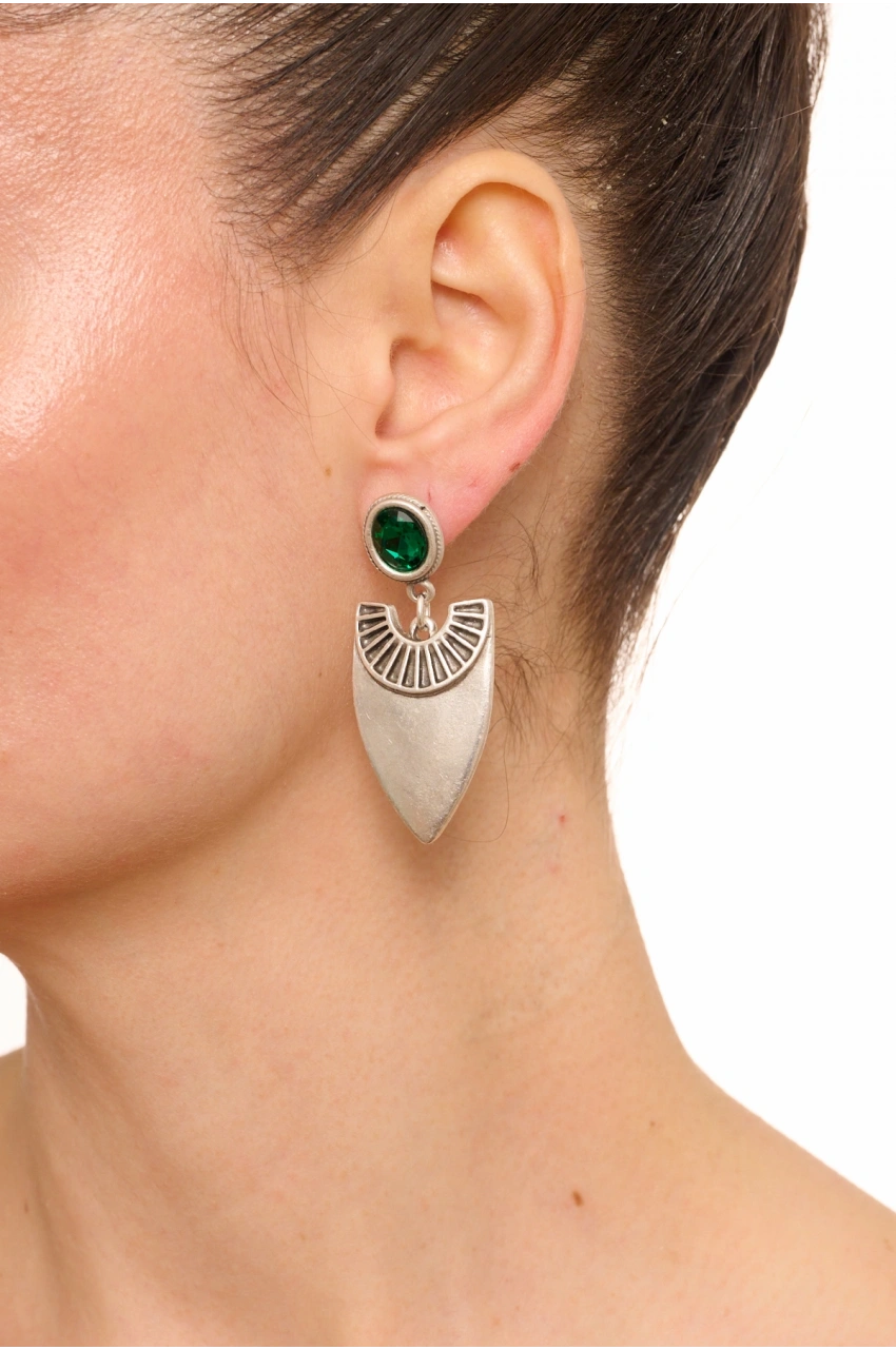 Kiraz Emerald Crystal Stoned Silver Plated Earring