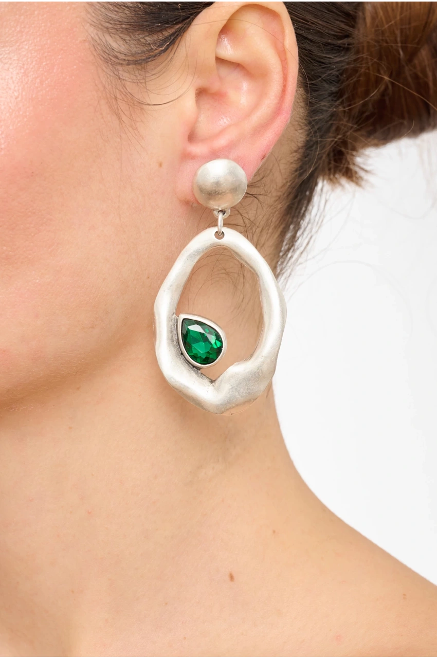 Kiraz Emerald Crystal Stoned Silver Plated Earring