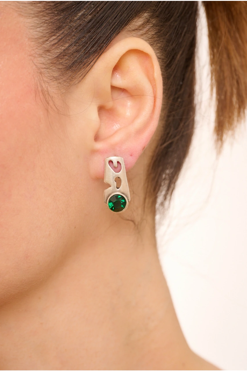 Kiraz Emerald Crystal Stoned Silver Plated Earring