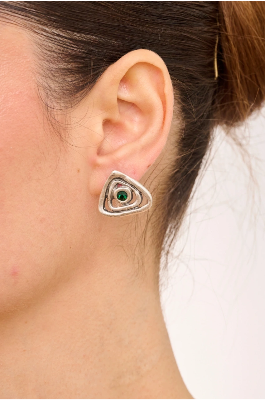 Kiraz Emerald Crystal Stoned Silver Plated Earring