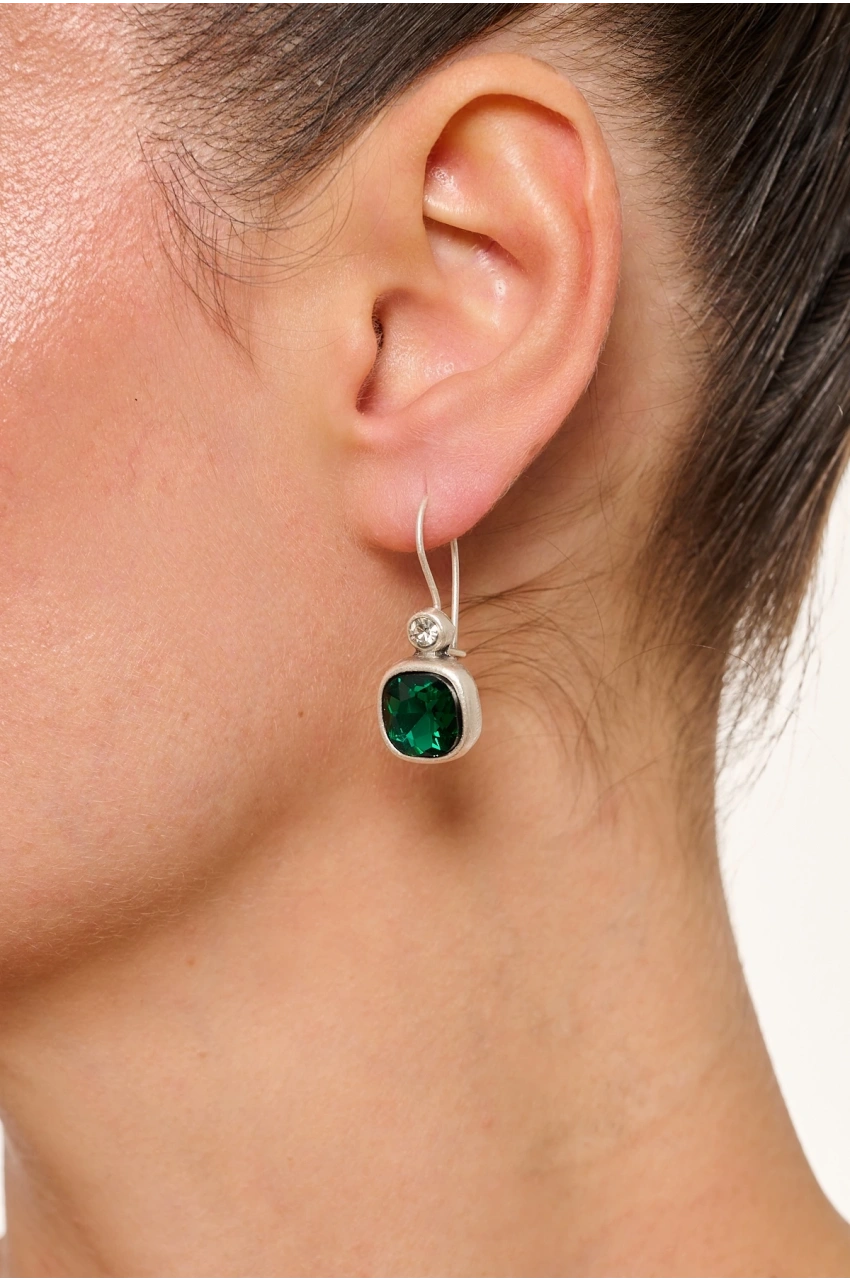 Kiraz Emerald Crystal Stoned Silver Plated Earring