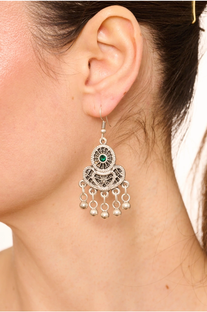 Kiraz Emerald Crystal Stoned Silver Plated Earring