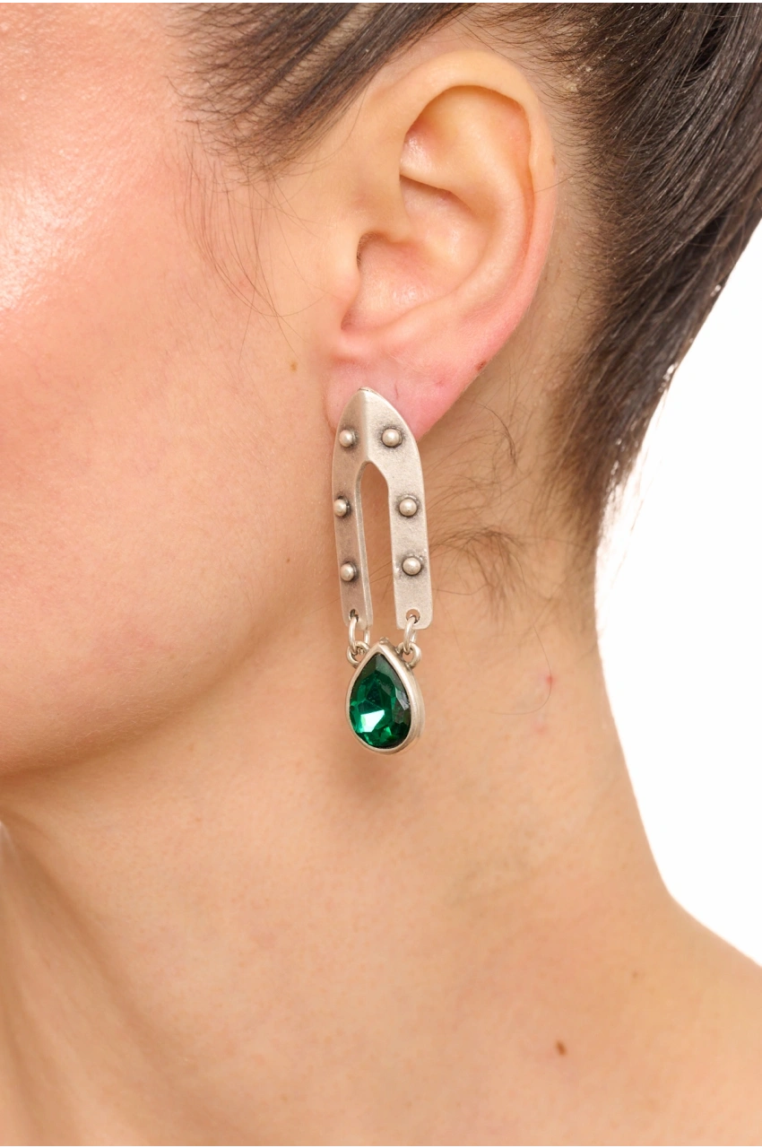 Kiraz Emerald Crystal Stoned Silver Plated Earring
