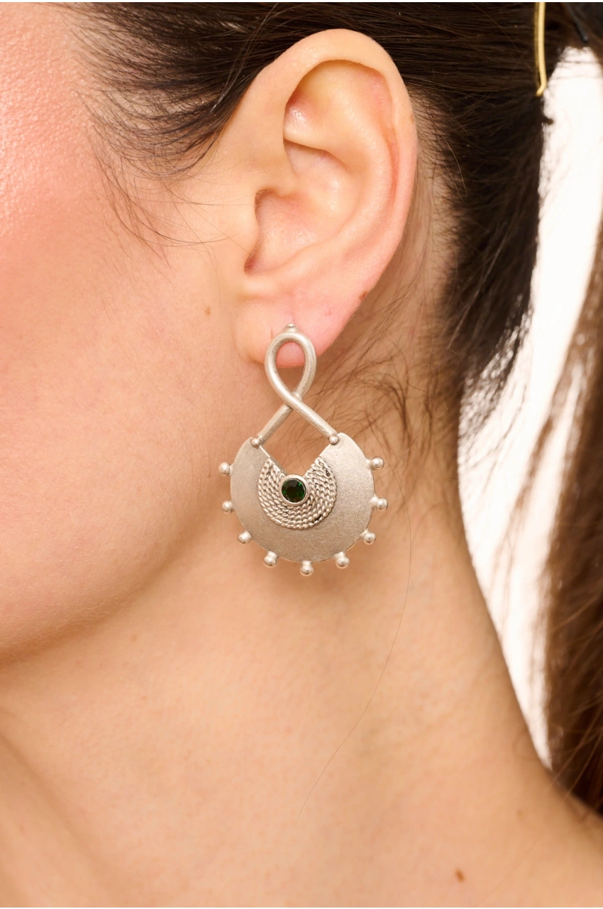 Kiraz Emerald Crystal Stoned Silver Plated Earring