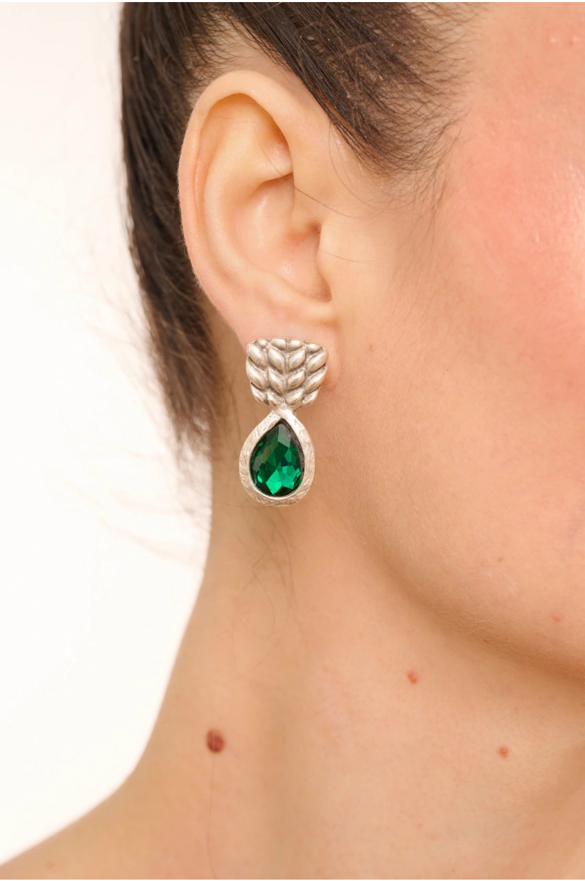 Kiraz Emerald Crystal Stoned Silver Plated Earring