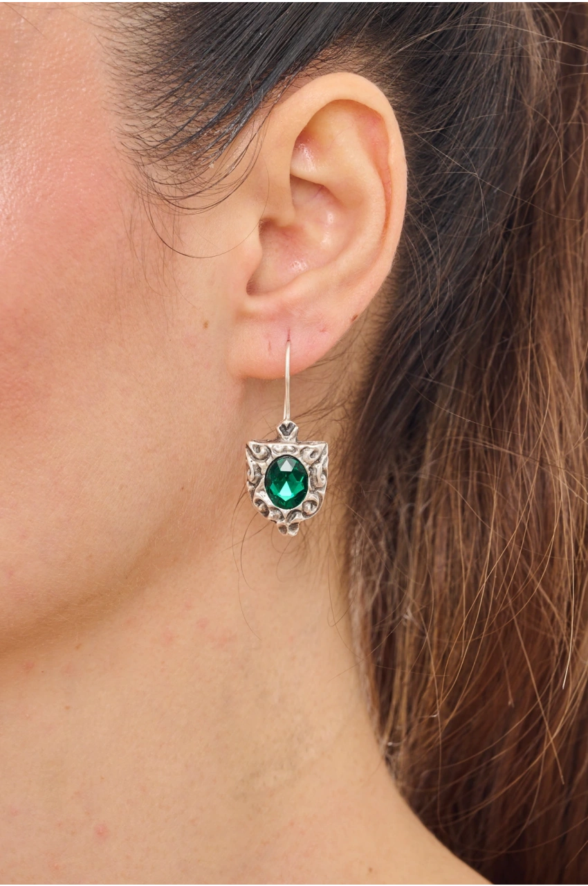 Kiraz Emerald Crystal Stoned Silver Plated Earring