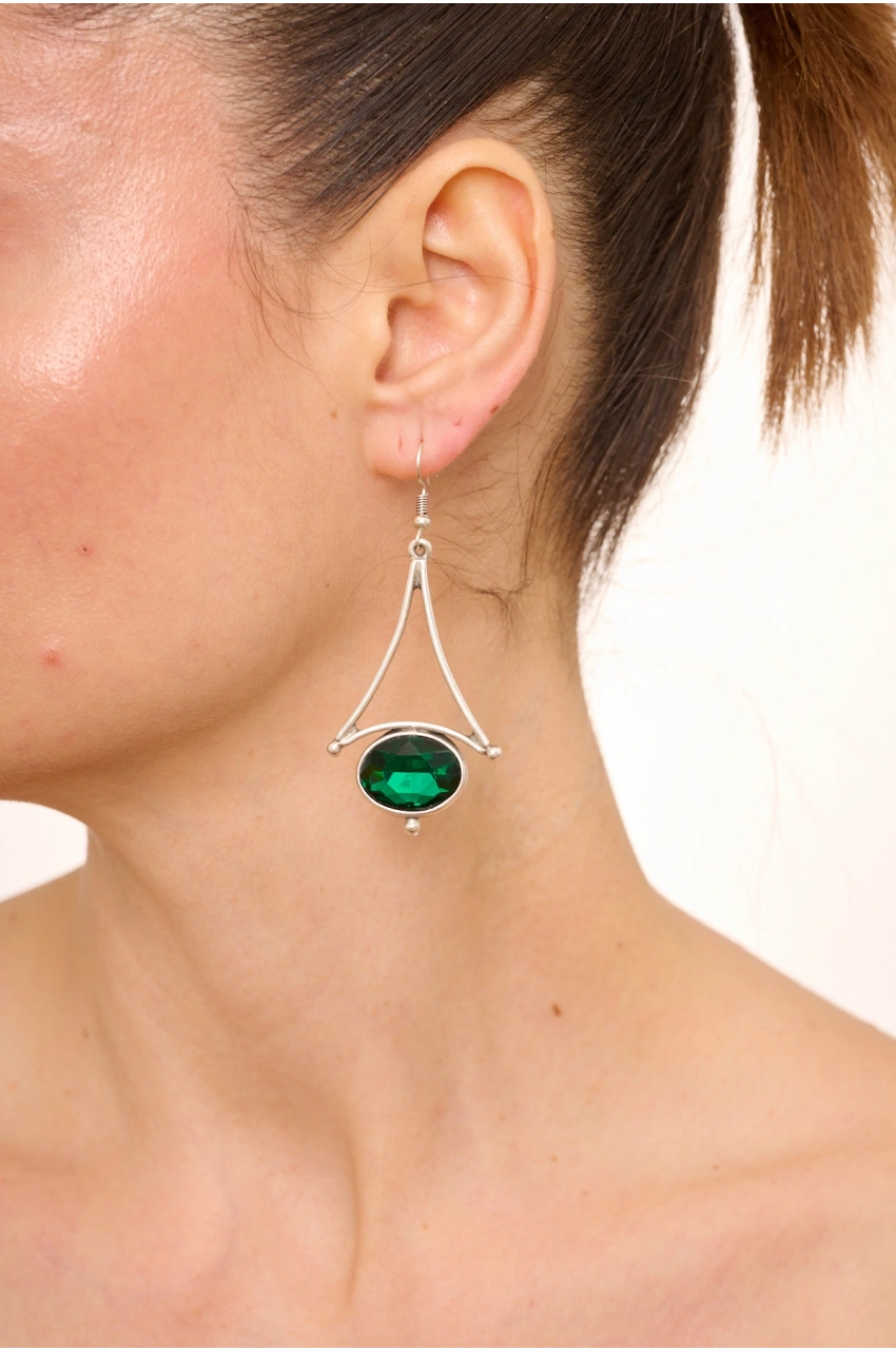 Kiraz Emerald Crystal Stoned Silver Plated Earring