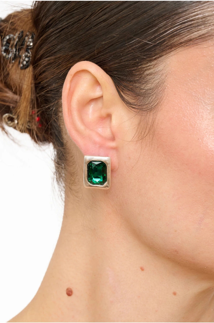 Kiraz Emerald Crystal Stoned Silver Plated Earring
