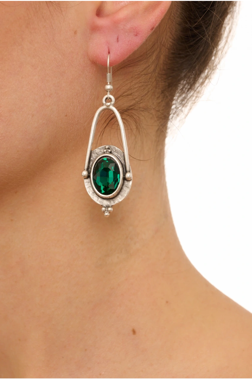 Kiraz Emerald Crystal Stoned Silver Plated Earring