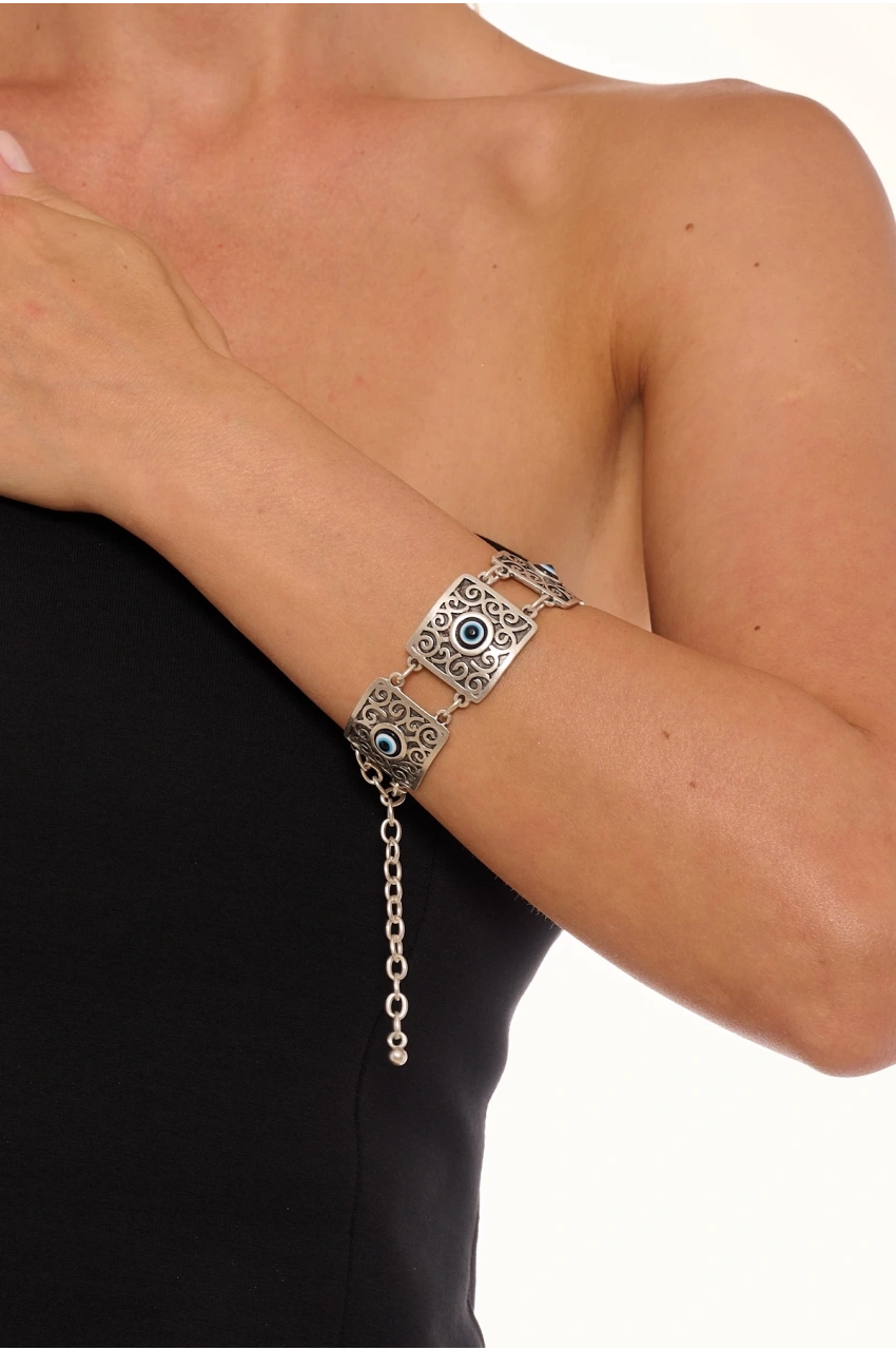 Kiraz Evil Eye Stoned Silver Plated Bracelet