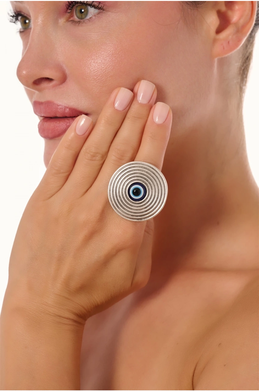 Kiraz Evil Eye Stoned Silver Plated Ring