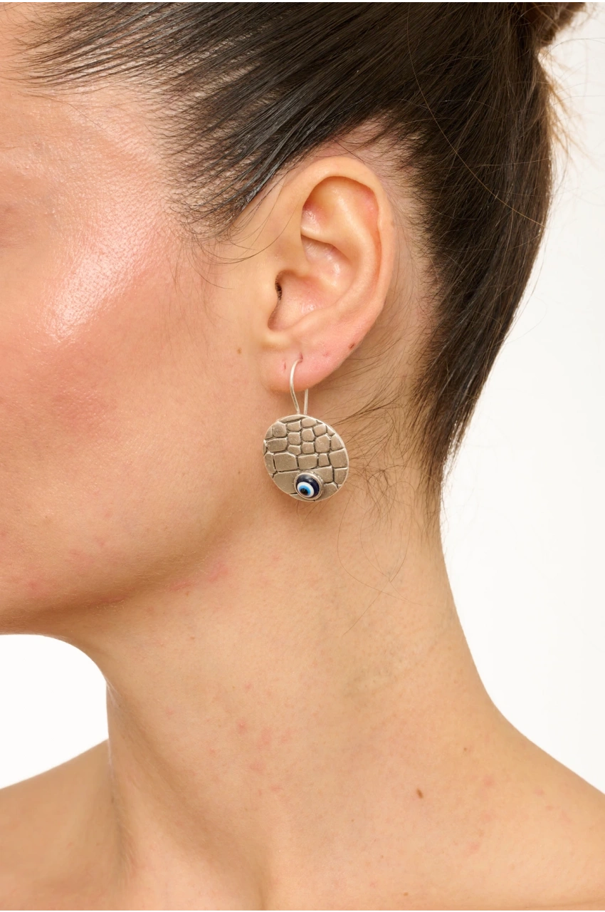 Kiraz Evil Eye Stoned Silver Plated Earring