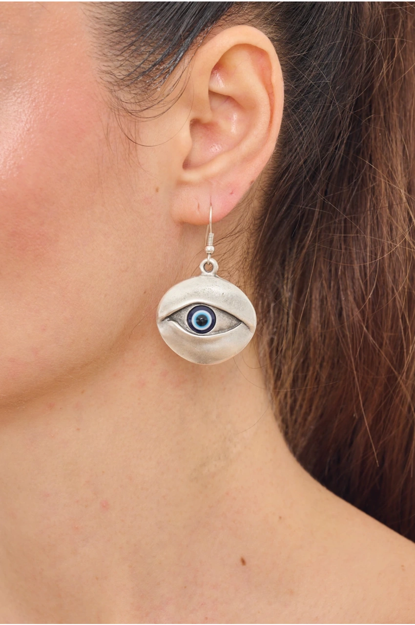 Kiraz Evil Eye Stoned Silver Plated Eye Earring