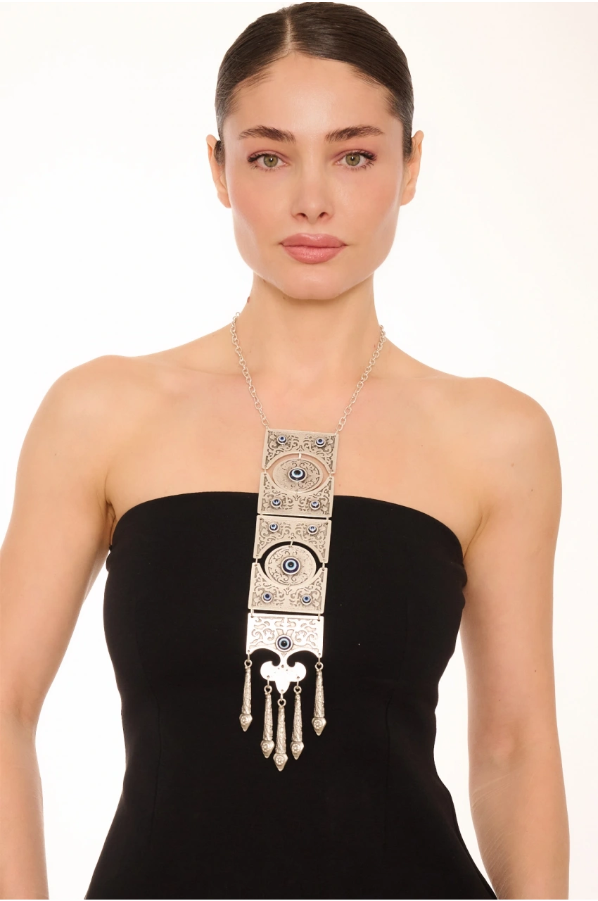 Kiraz Evil Eye Stoned Silver Plated Necklace