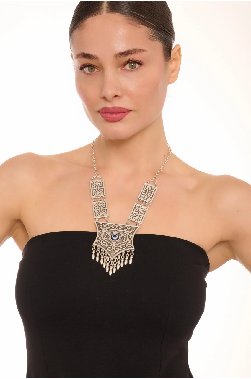 Kiraz Evil Eye Stoned Silver Plated Necklace