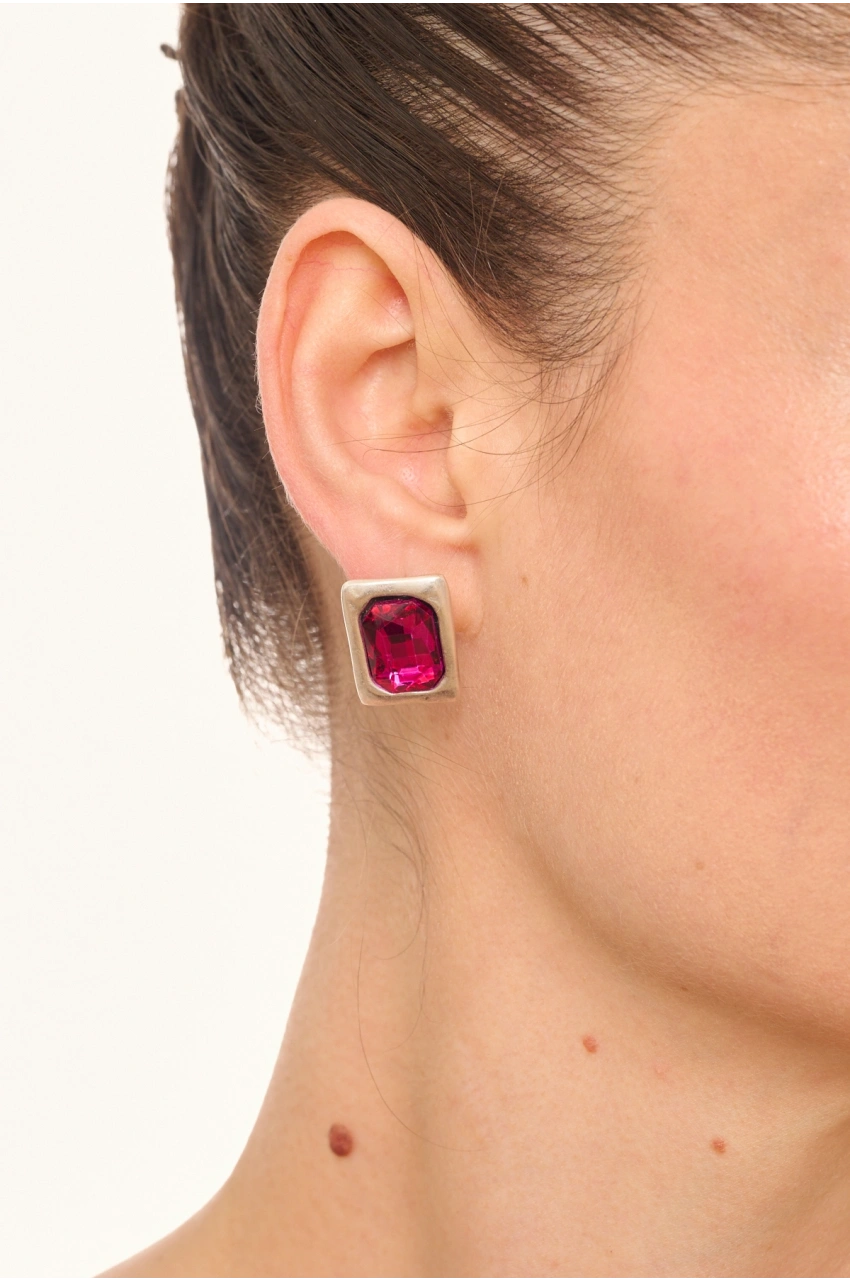 Kiraz Fuchsia Crystal Stoned Silver Plated Earring