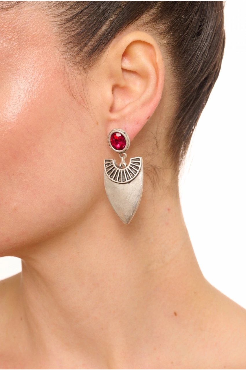 Kiraz Fuchsia Crystal Stoned Silver Plated Earring