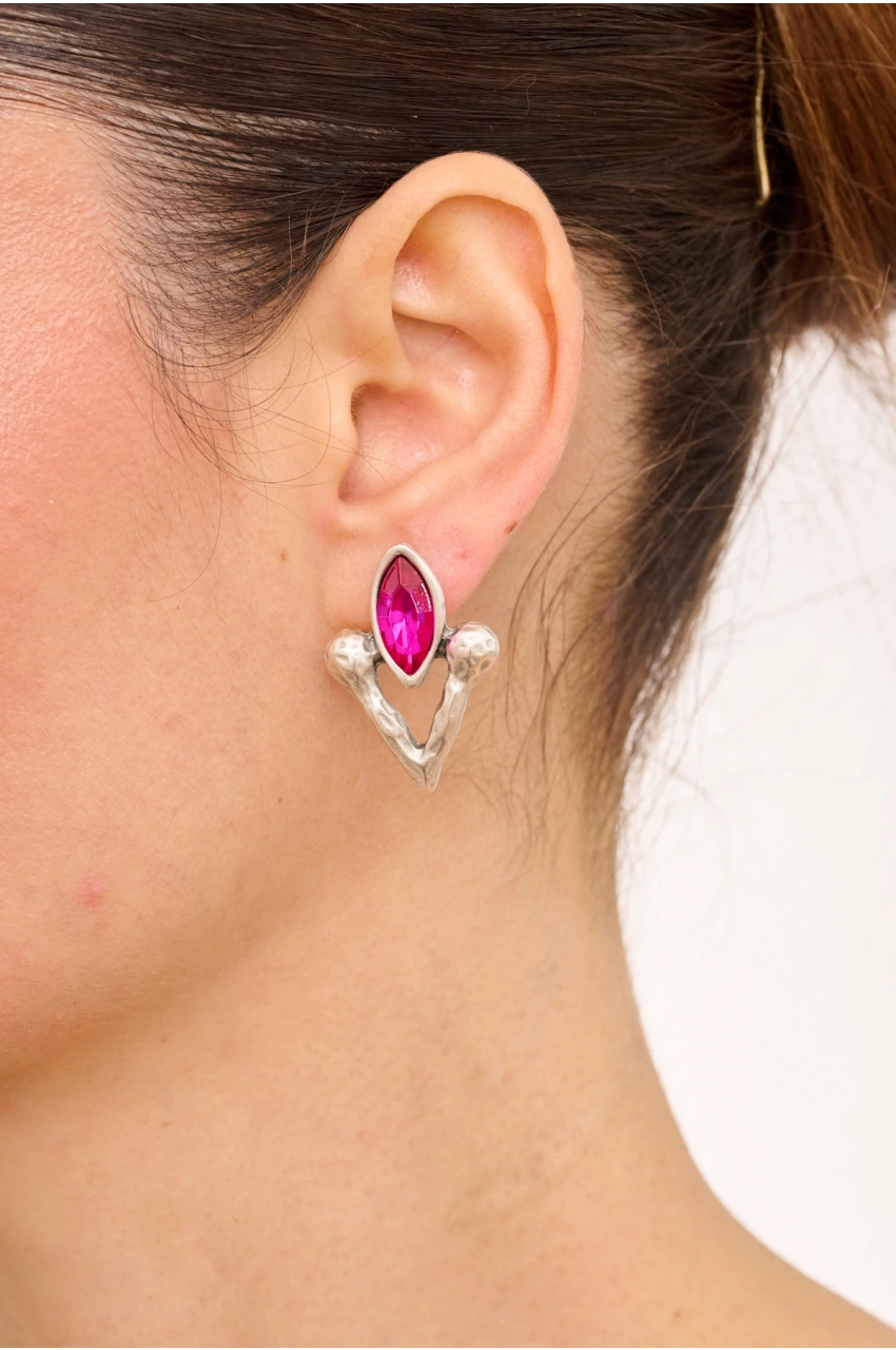 Kiraz Fuchsia Crystal Stoned Silver Plated Earring