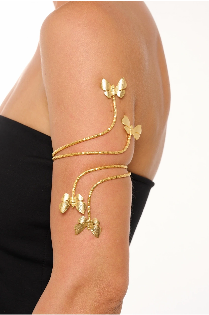 Kiraz Gold Plated Butterfly Arm Cuff
