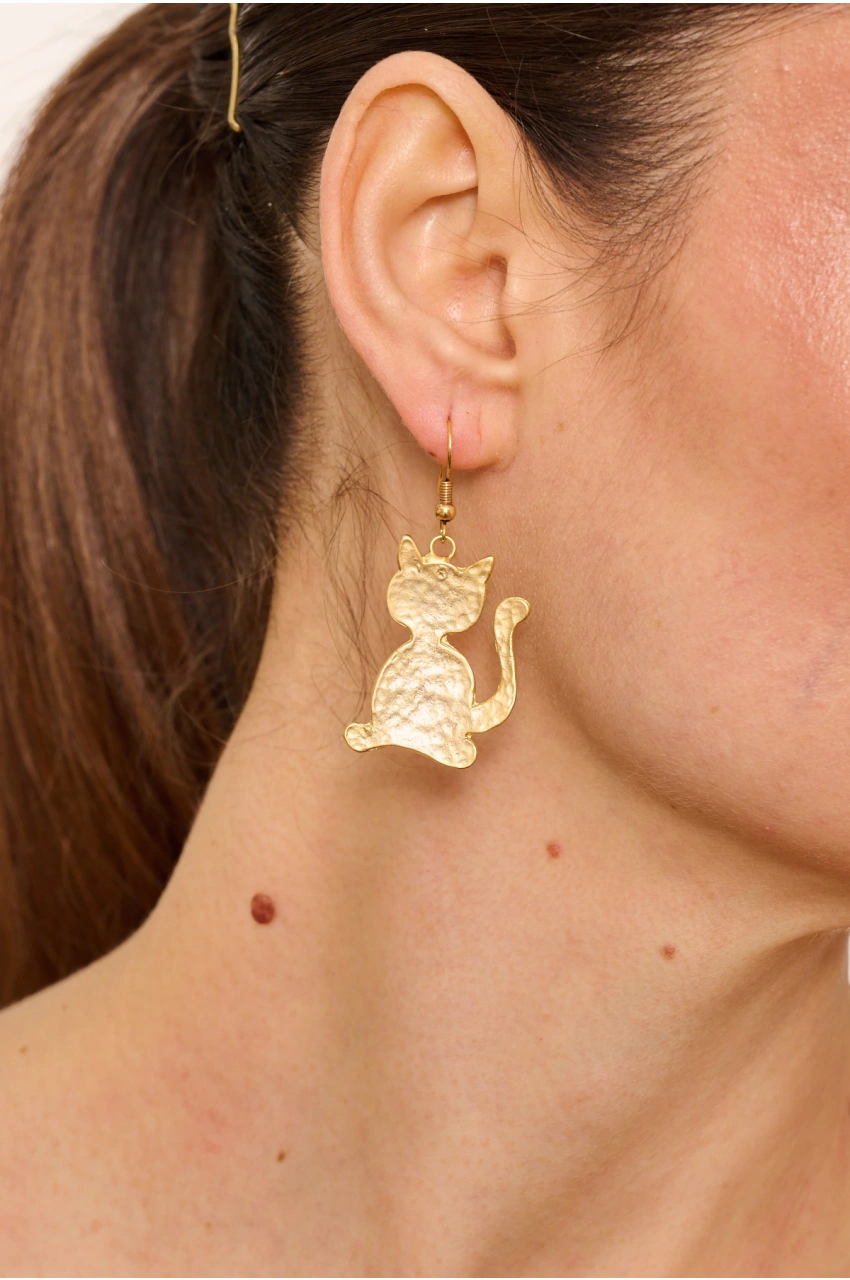 Kiraz Gold Plated Cat Earring