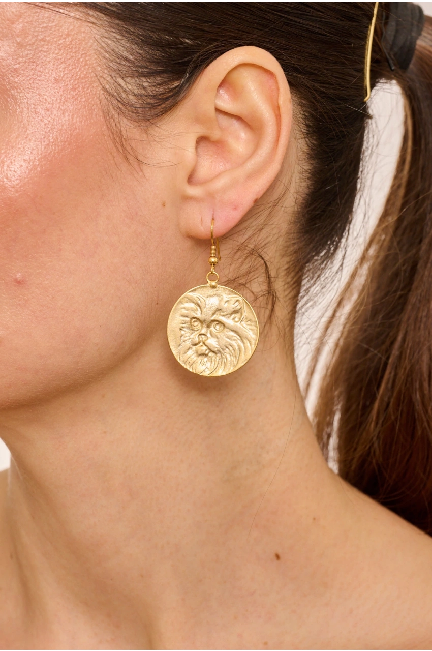 Kiraz Gold Plated Cat Earring