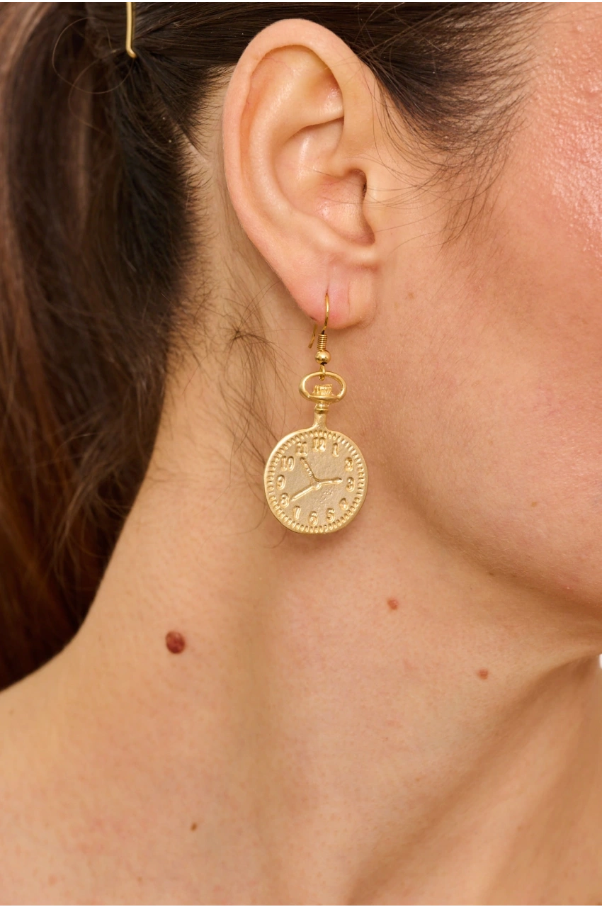 Kiraz Gold Plated Clock Earring