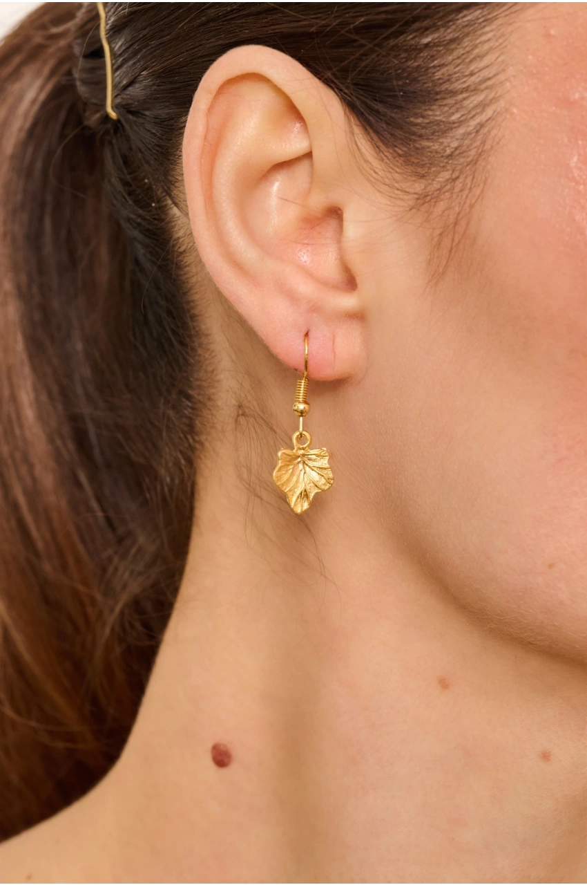 Kiraz Gold Plated Leaf Earring