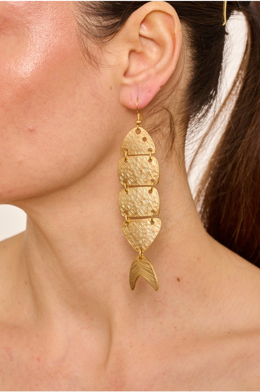 Kiraz Gold Plated Fish Earring