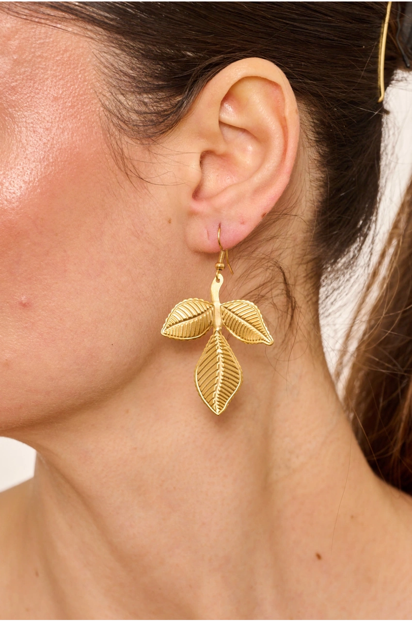 Kiraz Gold Plated Leaf Earring