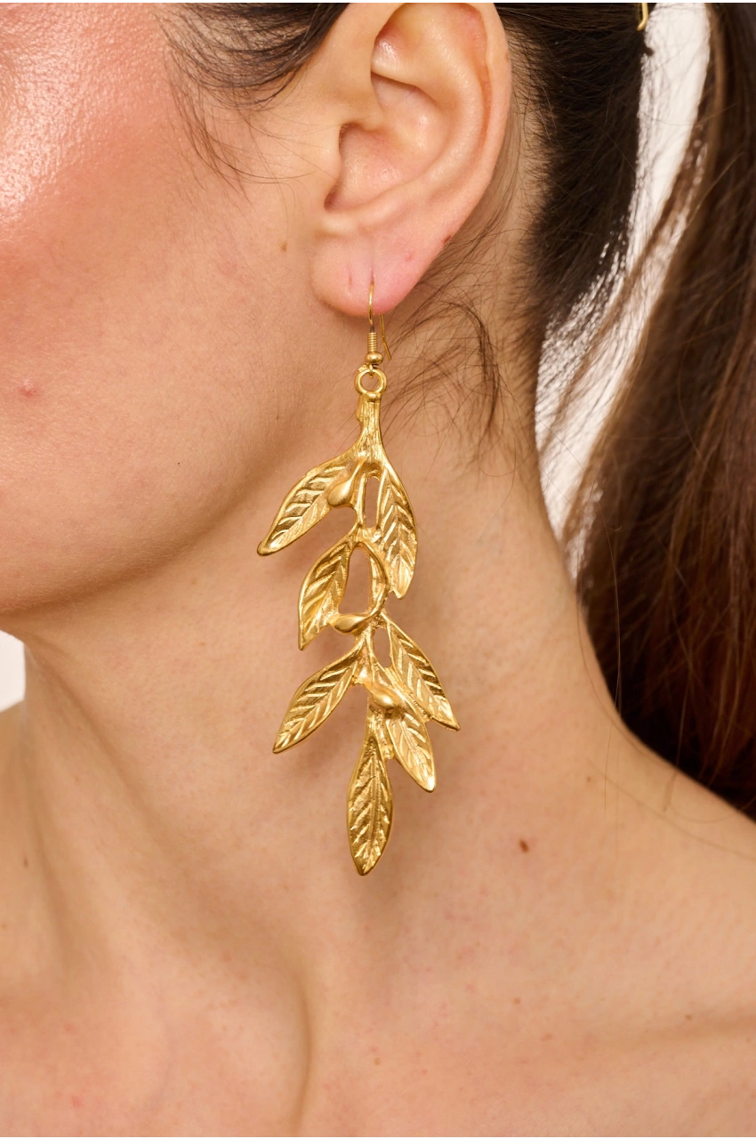 Kiraz Gold Plated Leaf Earring
