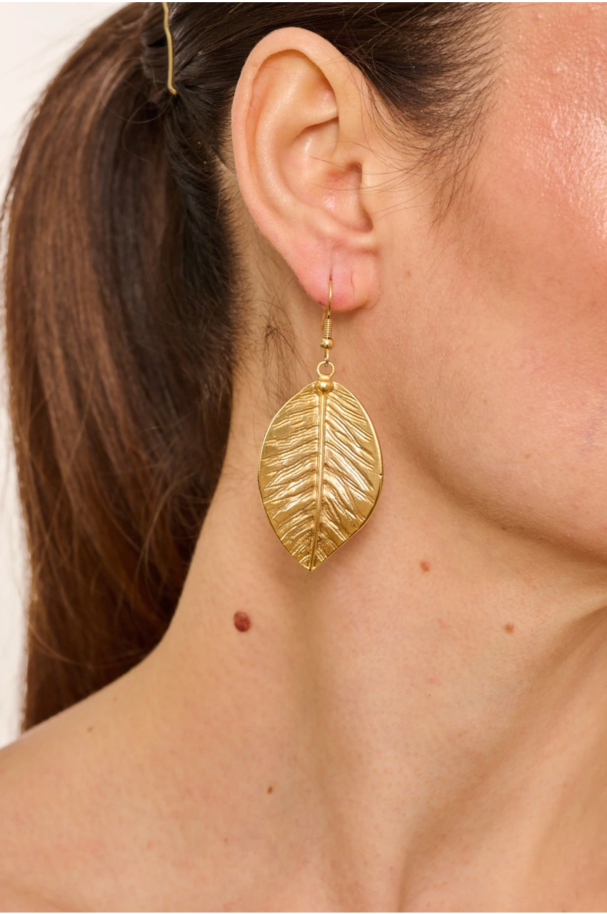 Kiraz Gold Plated Leaf Earring